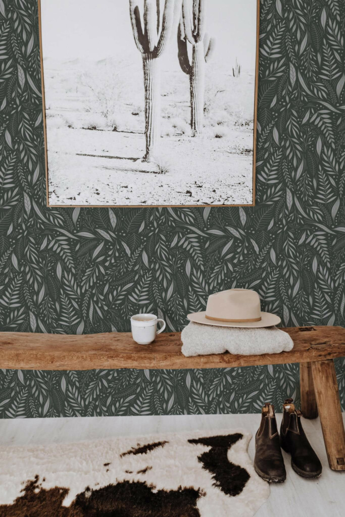 Scandinavian style entryway decorated with Botanical leaf peel and stick wallpaper
