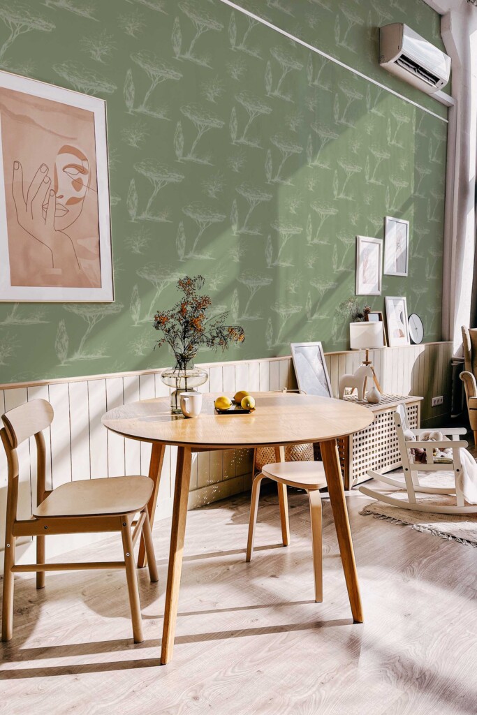 Fancy Walls sage green botanical wallpaper for walls dining room decor