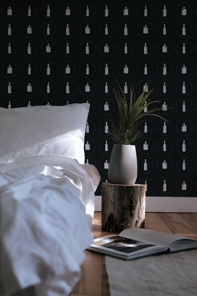 Minimal scandinavian style bedroom decorated with Bottle bar peel and stick wallpaper