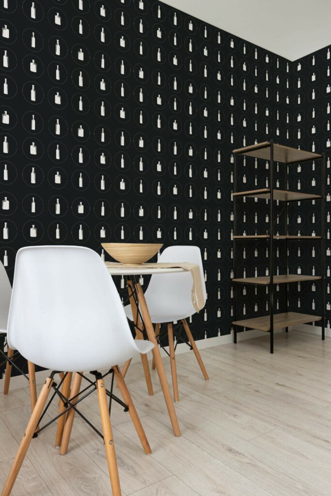 Minimalist style dining room decorated with Bottle bar peel and stick wallpaper