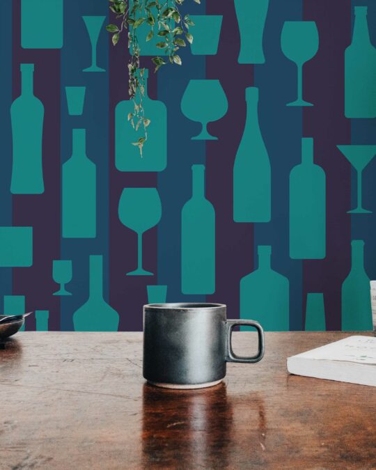 Teal Tipples in Silhouette wallpaper by Fancy Walls for bars and beyond