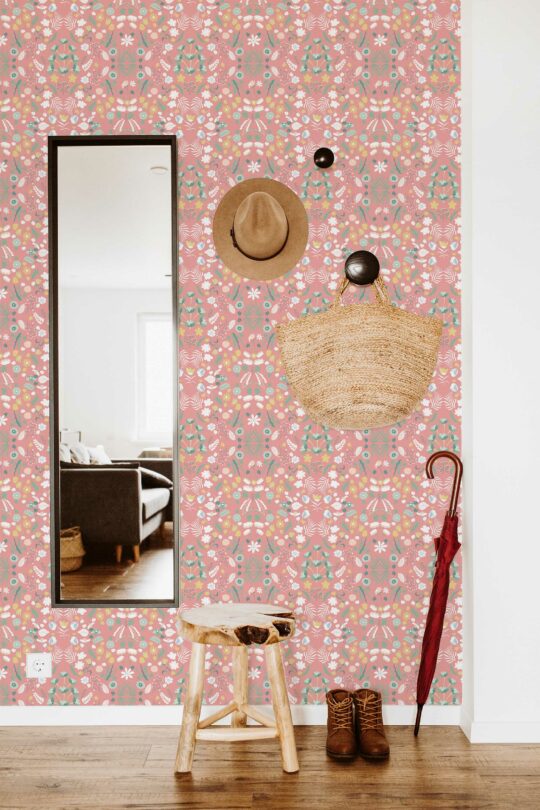 Pink Bramble unpasted wallpaper design by Fancy Walls