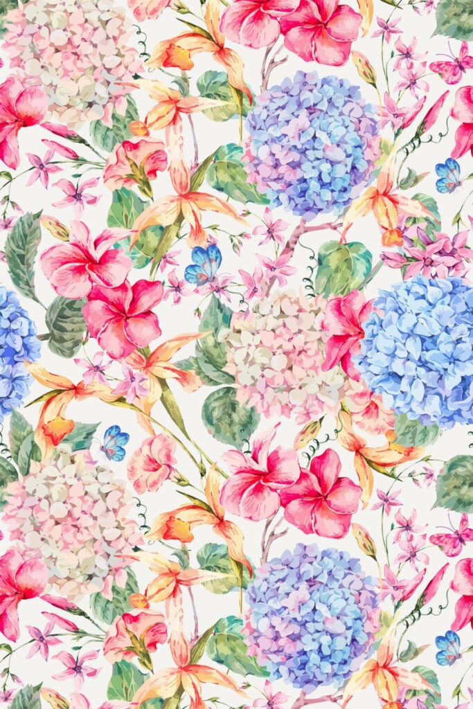 Pattern repeat of Bright floral removable wallpaper design