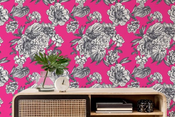 Hot pink floral wallpaper for walls