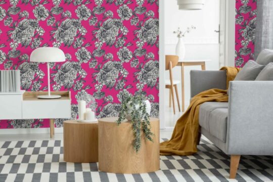 Hot pink floral self adhesive wallpaper