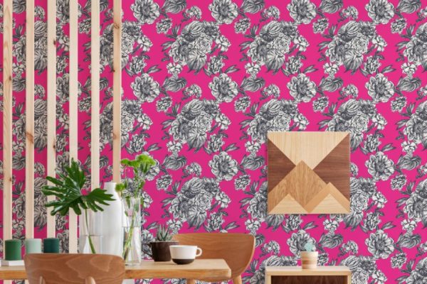 Hot pink floral temporary wallpaper