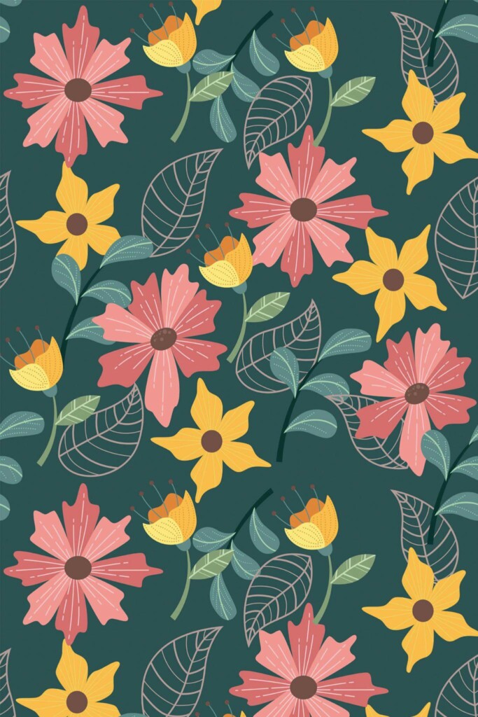 Pattern repeat of Bright flower removable wallpaper design