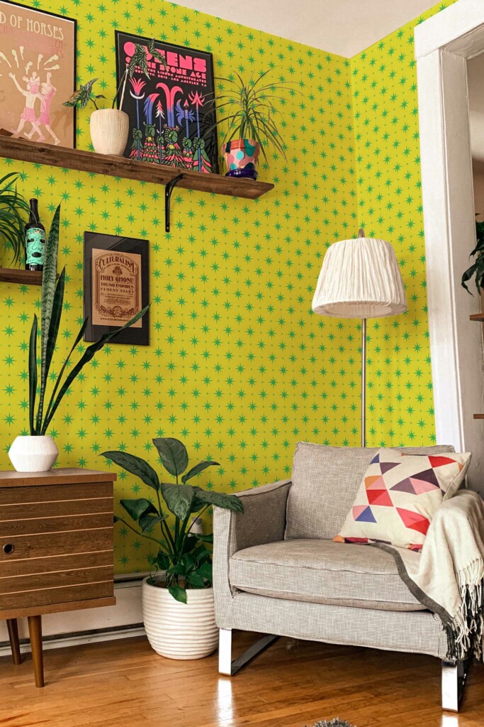 Fancy Walls Bright Green Stars on Chartreuse traditional wallpaper