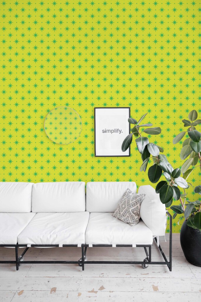 Fancy Walls Bright Green Stars on Chartreuse removable wallpaper