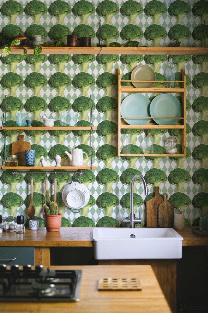 Bold green broccoli pattern wallpaper by Fancy Walls
