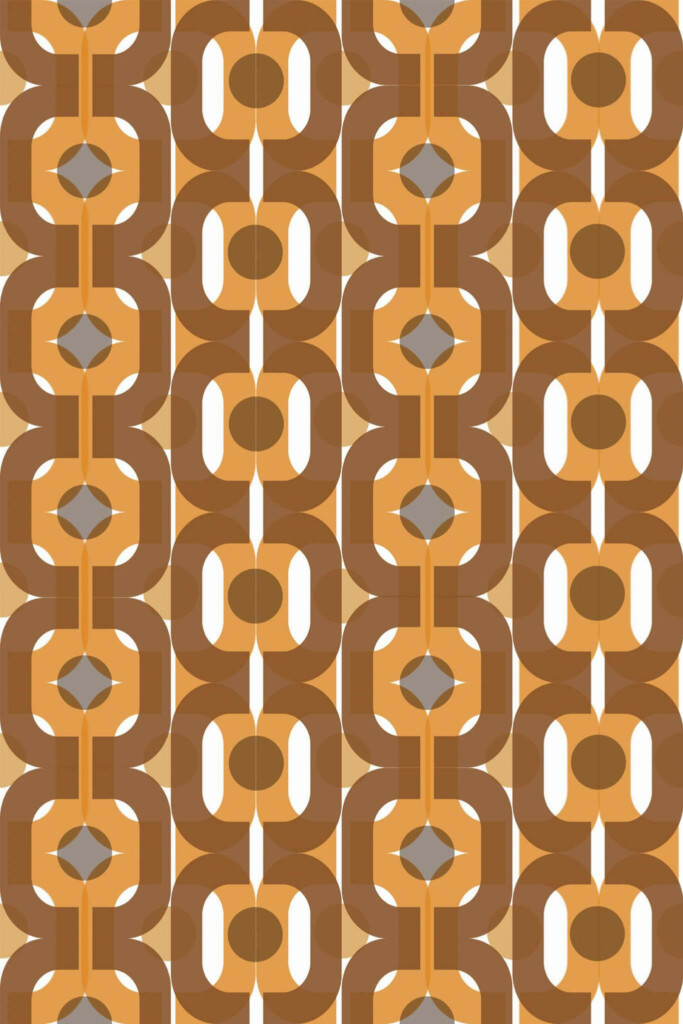 Pattern repeat of Brown 70s retro removable wallpaper design