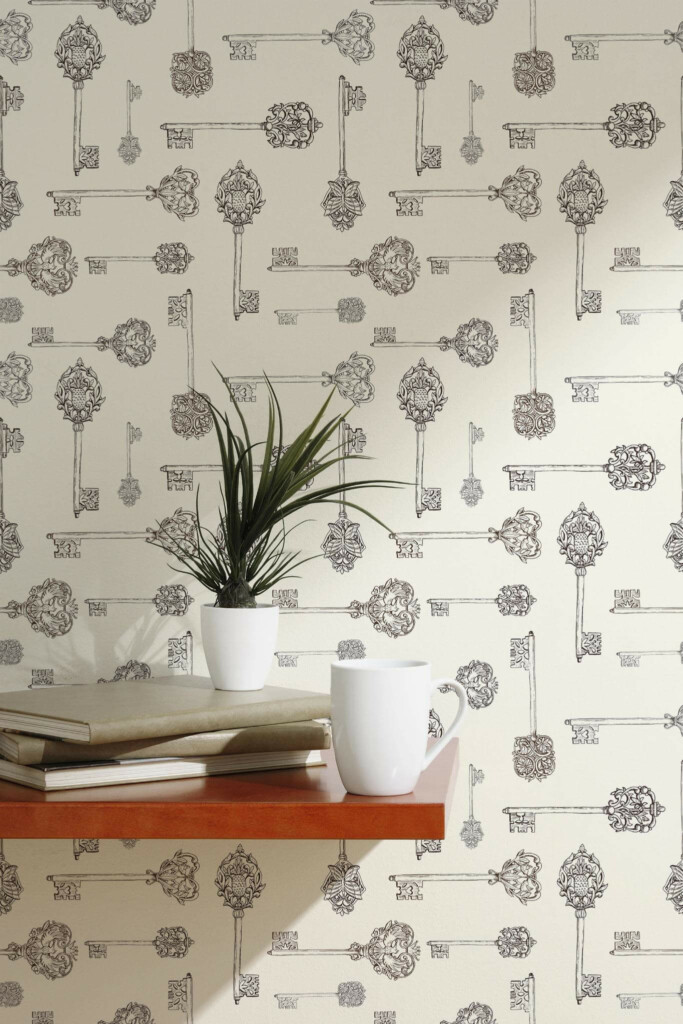 Scandinavian style accent wall decorated with Brown and beige key peel and stick wallpaper