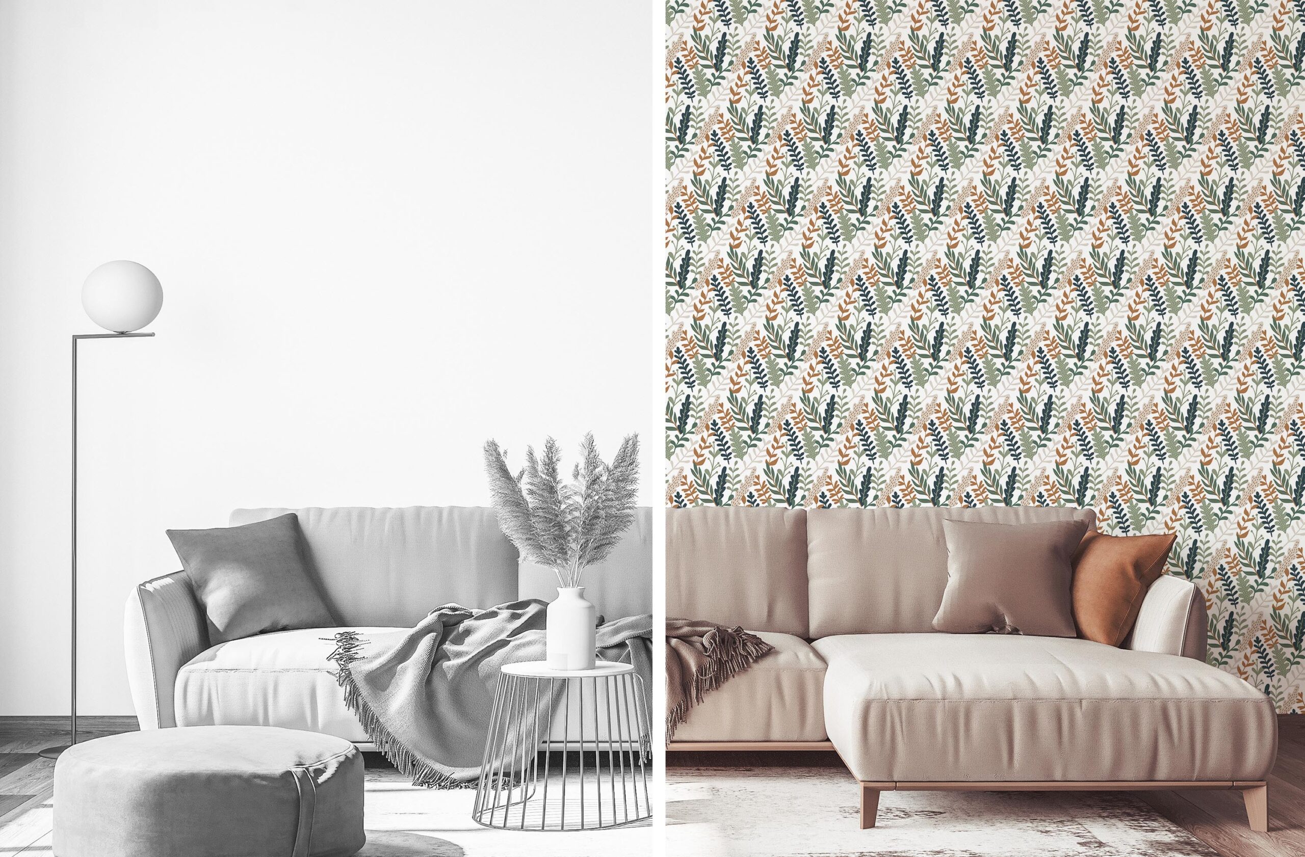 scandinavian neutral leaf non-pasted wallpaper