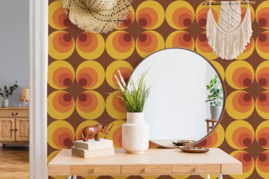 Retro 70s circle peel and stick removable wallpaper