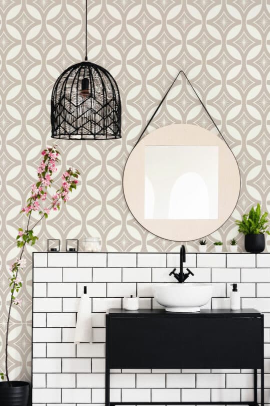 Art deco geometric circle pattern peel and stick removable wallpaper