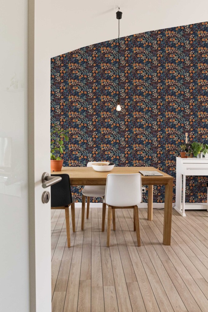 Fancy Walls Brown Floral wallpaper for Dining room walls in Botanical style removable wallpaper.