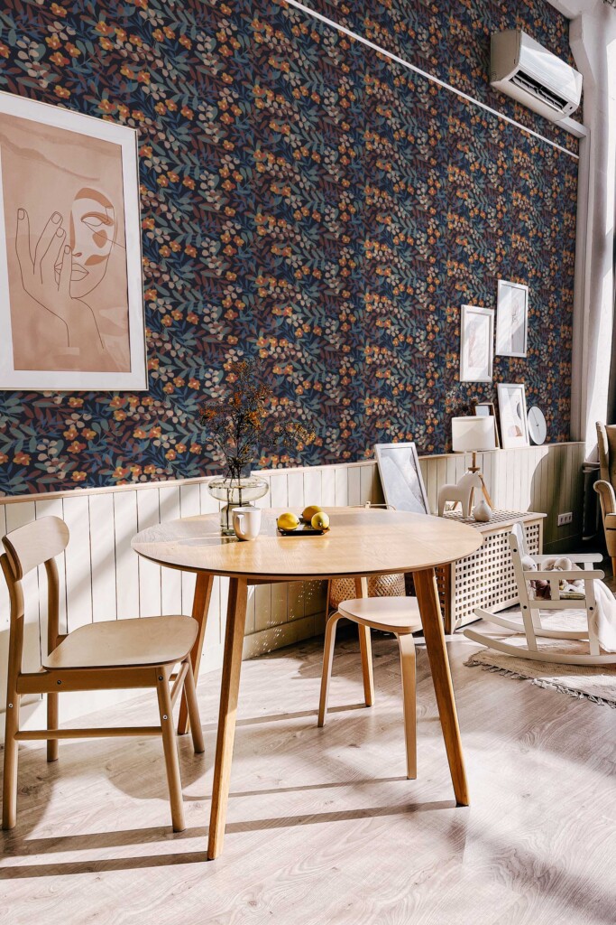 Fancy Walls Brown Floral wallpaper for Dining room walls in Botanical style self-adhesive wallpaper.