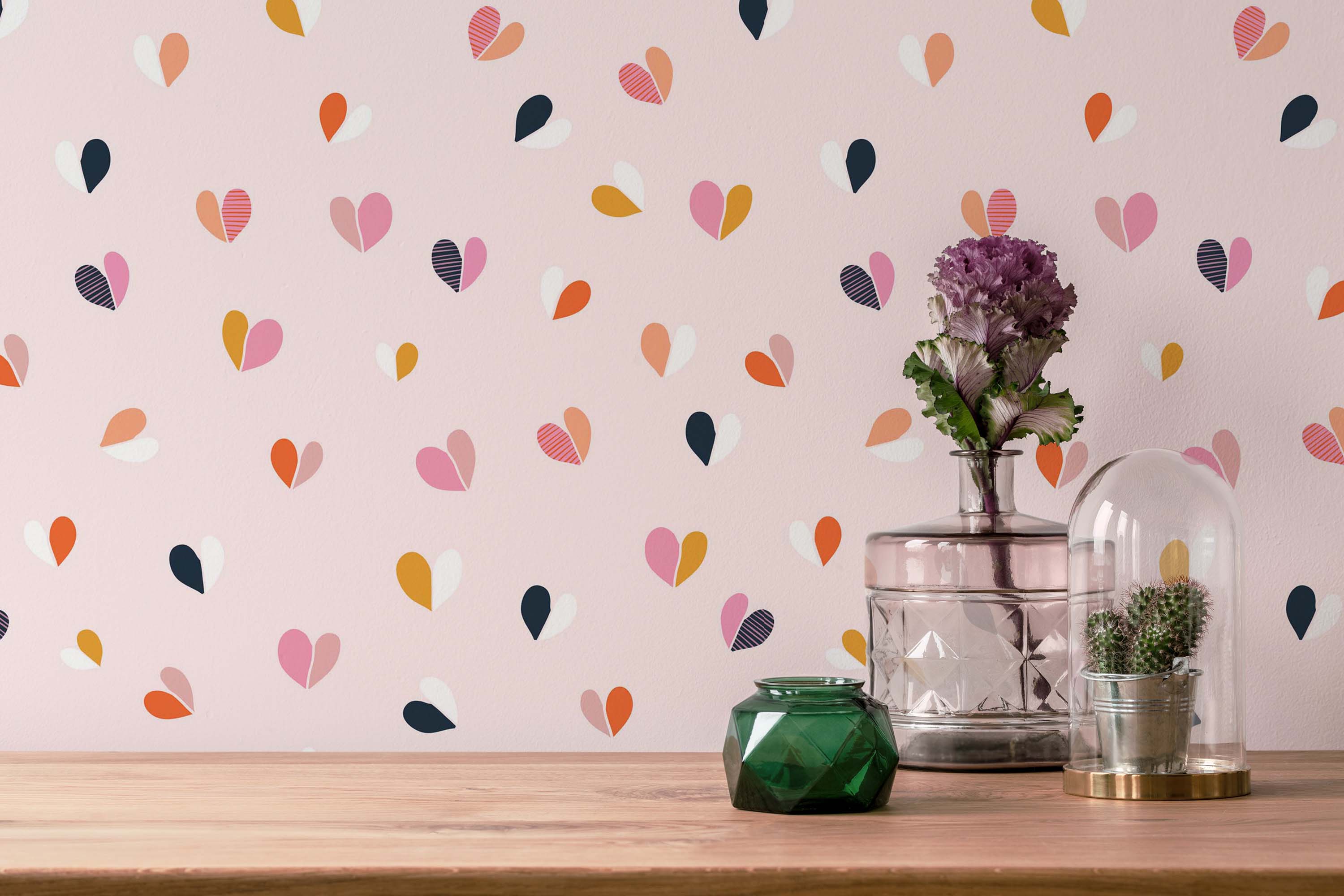 Colorful small hearts wallpaper - Peel and Stick or Non-Pasted