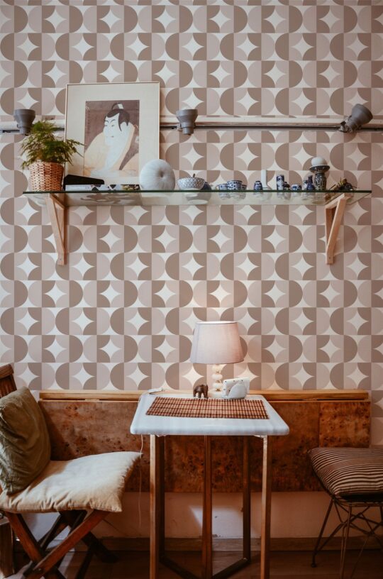 Brown retro geometric peel and stick removable wallpaper