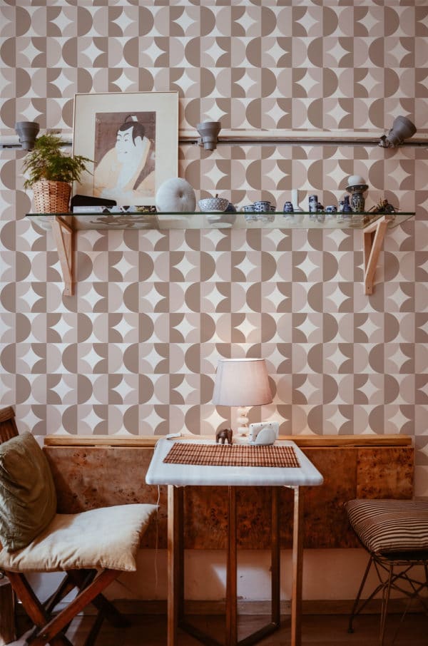 Brown retro geometric peel and stick removable wallpaper