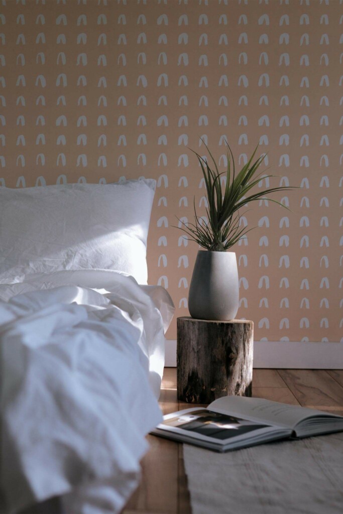Minimal scandinavian style bedroom decorated with Brush stroke arch peel and stick wallpaper