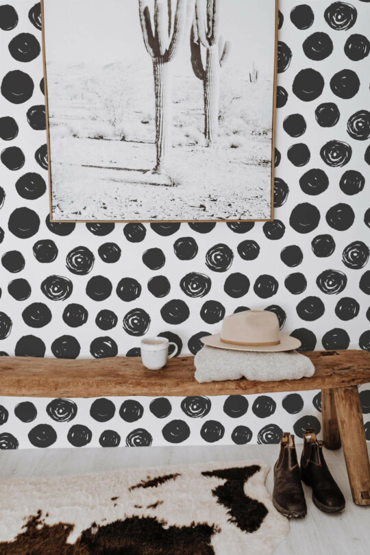 Scandinavian style entryway decorated with Brush stroke Circle peel and stick wallpaper