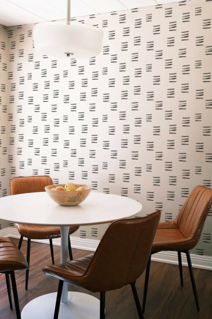 Mid-century modern style dining room decorated with Brush stroke Dash peel and stick wallpaper