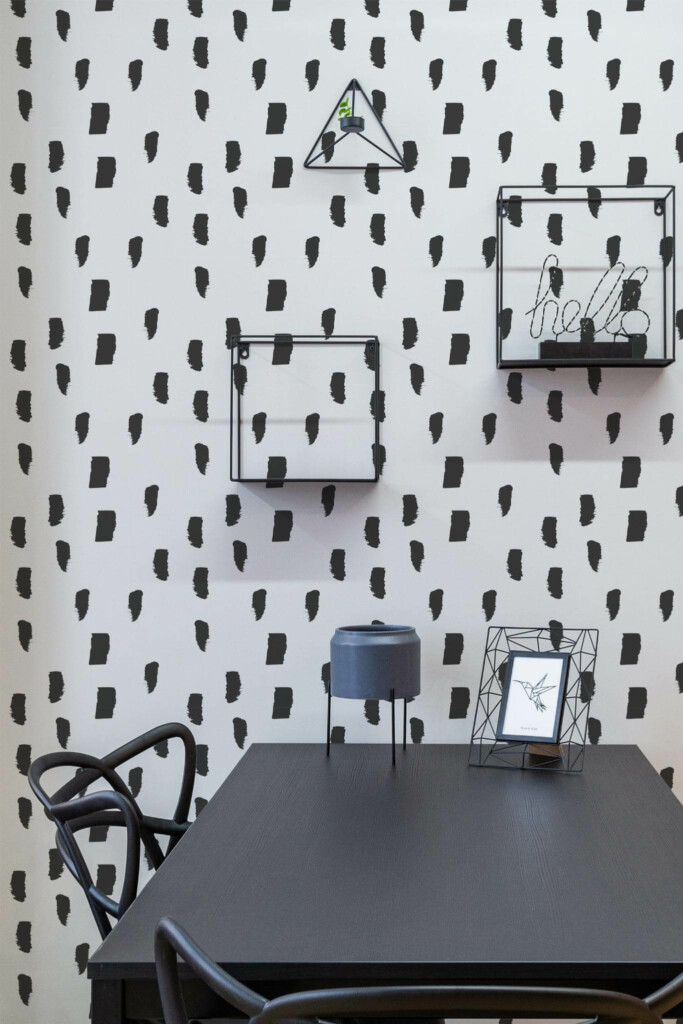 Industrial modern style dining room decorated with Brush stroke dotted peel and stick wallpaper