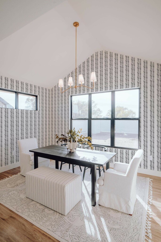 Elegant minimal style dining room decorated with Brush stroke herringbone peel and stick wallpaper