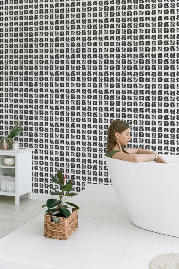 Minimal style bathroom decorated with Brush stroke mosaic peel and stick wallpaper