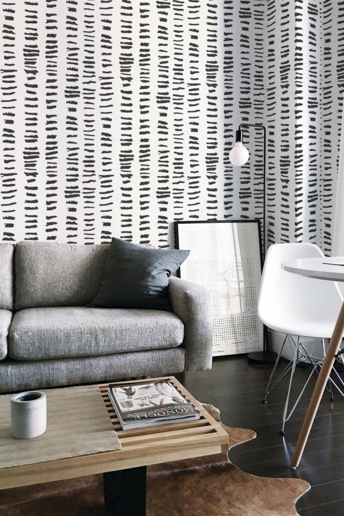 Industrial scandinavian style living room decorated with Brush stroke pattern peel and stick wallpaper