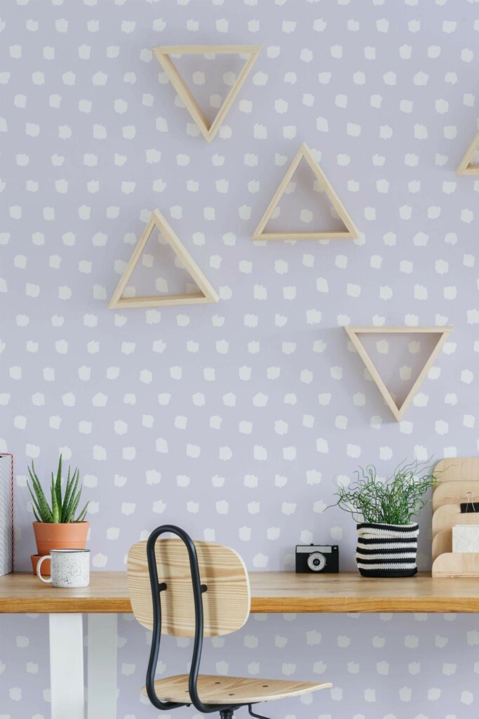Scandinavian style home office decorated with Brush stroke polka dots peel and stick wallpaper