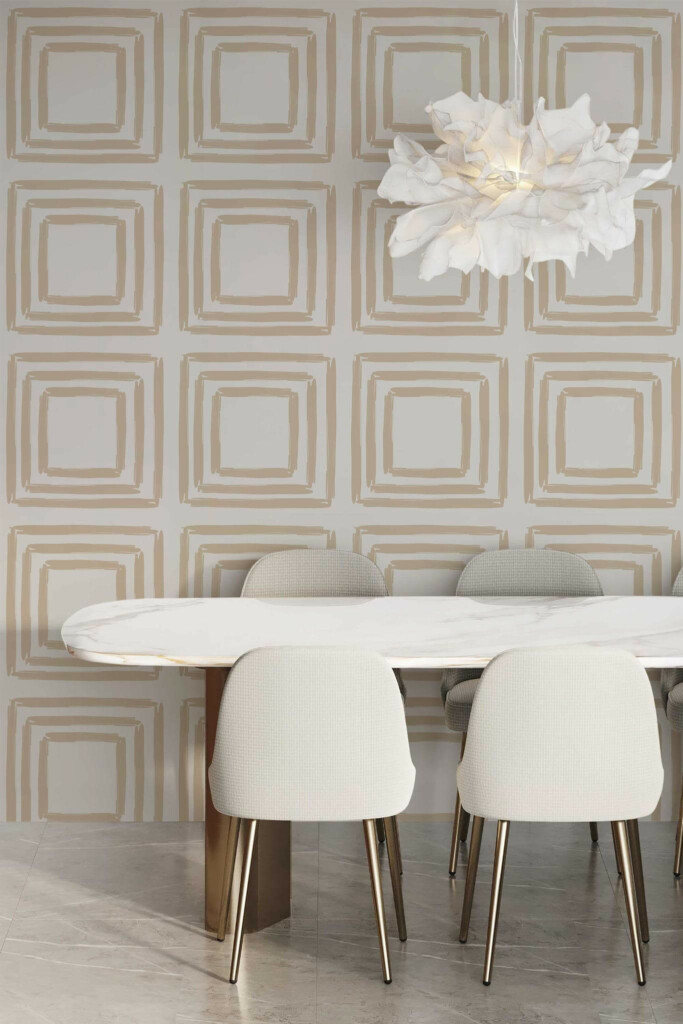 Minimal modern style dining room decorated with Brush stroke square peel and stick wallpaper