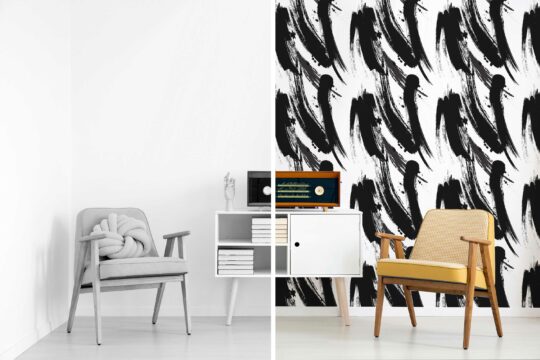 brushstroke black and white traditional wallpaper