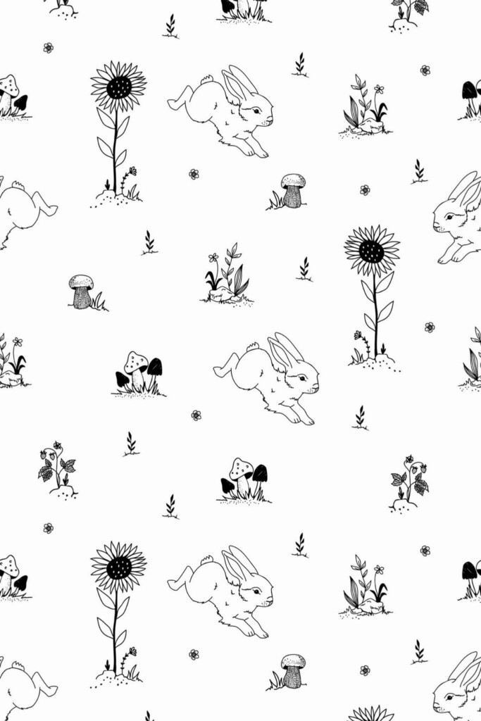 Pattern repeat of Bunny nursery removable wallpaper design