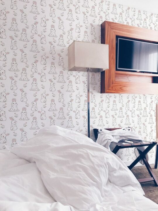 White rabbit peel and stick wallpaper