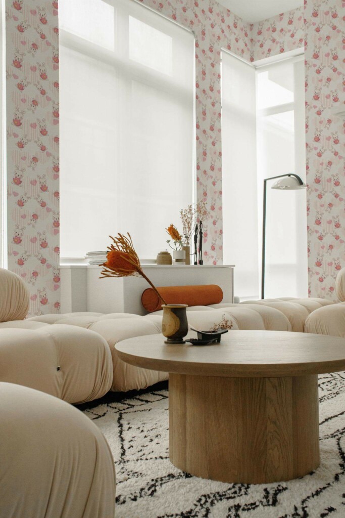 Contemporary style living room decorated with Bunny with heart peel and stick wallpaper
