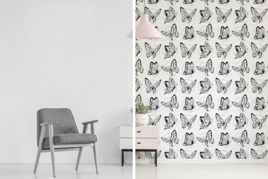 butterflies black and white traditional wallpaper