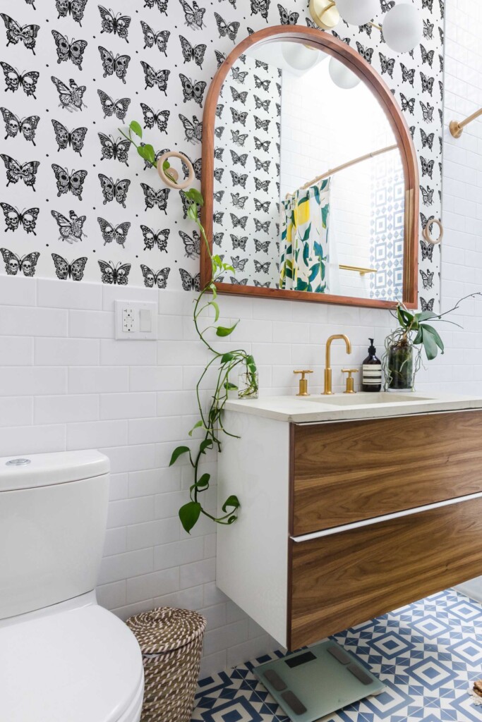 Fancy Walls peel and stick Skullwing Butterflies wallpaper with gothic butterfly skull pattern