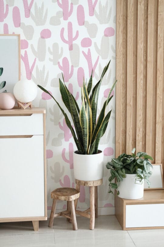 Scandinavian cactus pattern peel stick wallpaper