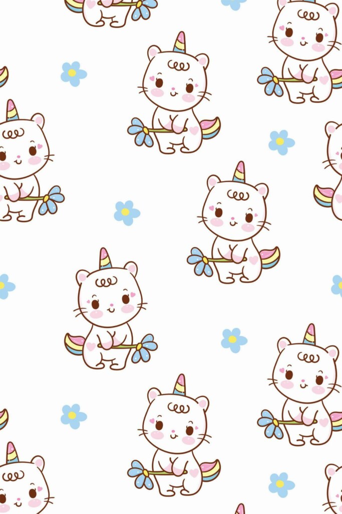 Pattern repeat of Cat unicorn nursery removable wallpaper design