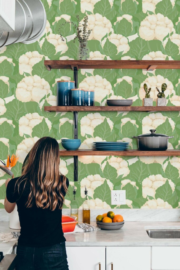 Modern Rustic style kitchen decorated with Cauliflower peel and stick wallpaper