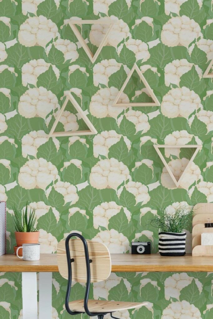 Scandinavian style home office decorated with Cauliflower peel and stick wallpaper