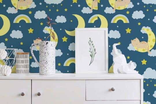 teal and yellow stick and peel wallpaper