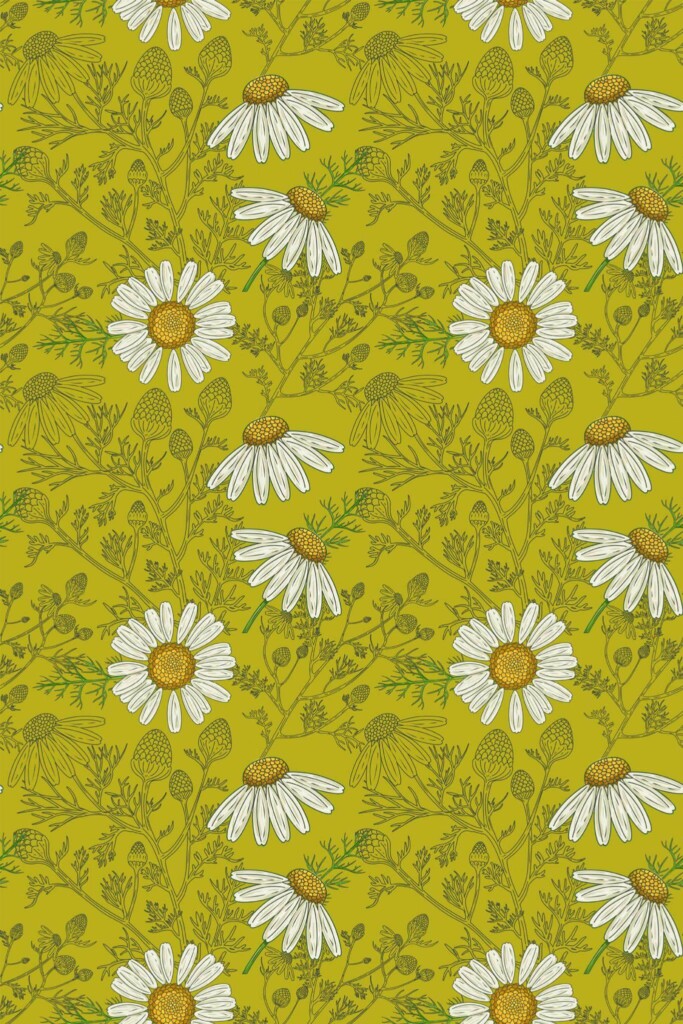 Pattern repeat of Chamomile removable wallpaper design