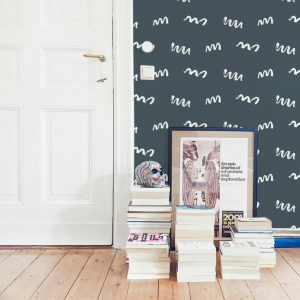 charcoal and white squiggly line peel and stick removable wallpaper