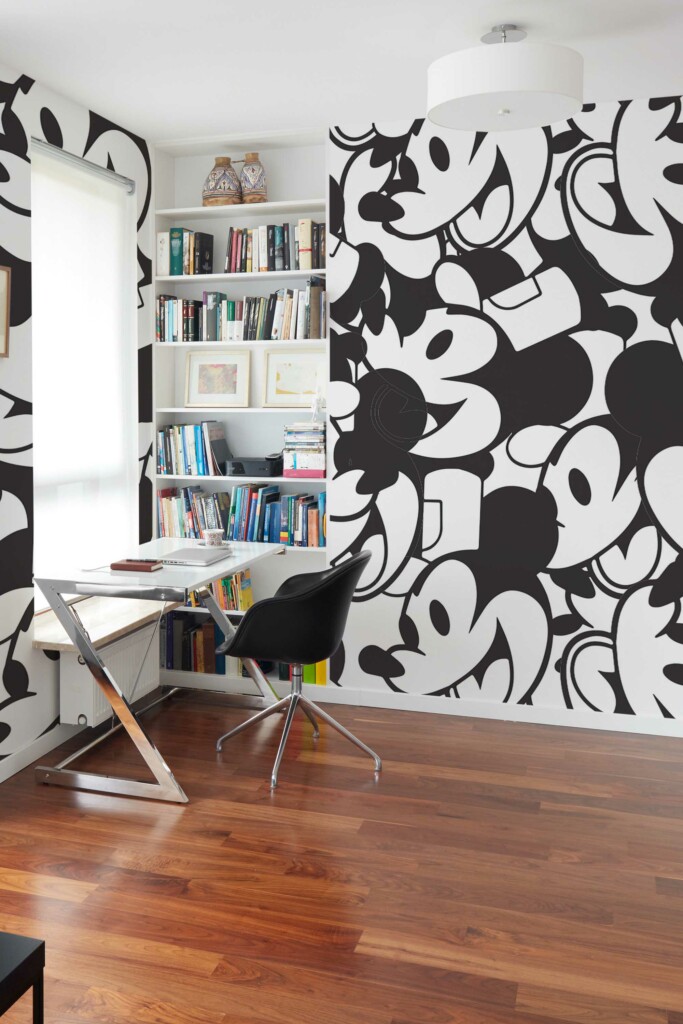 Wall mural peel and stick featuring charming black and white mouse by Fancy Walls