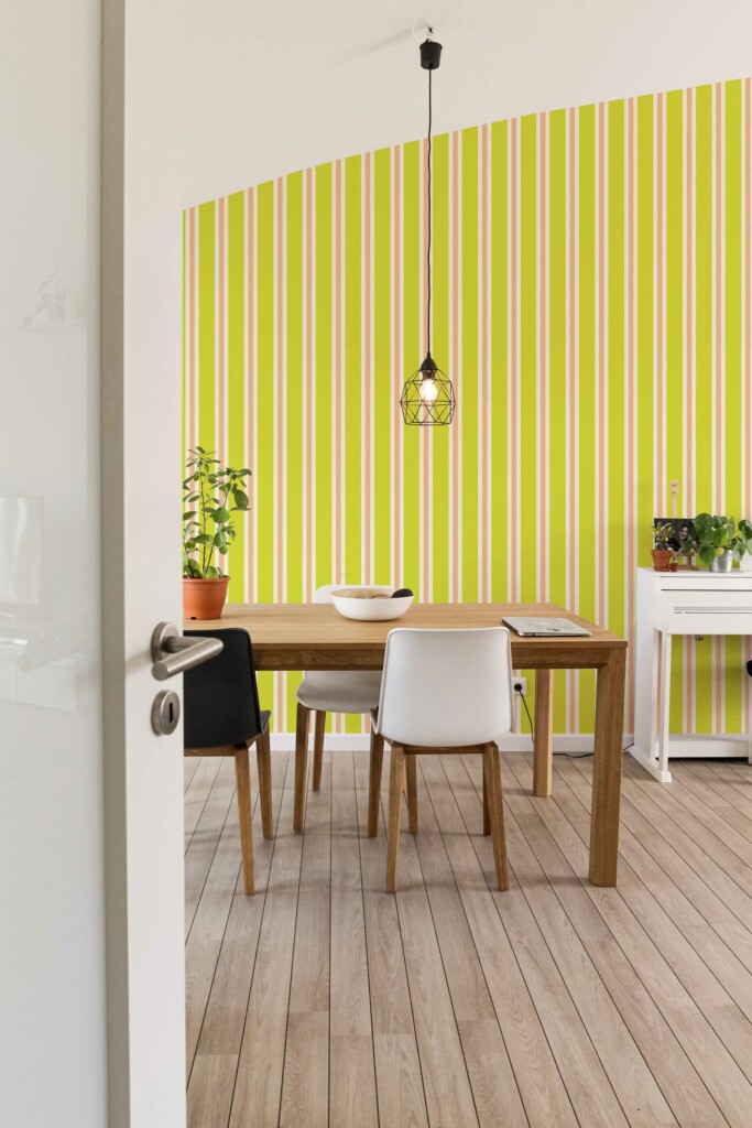Removable wallpaper in Chartreuse and pink stripes design by Fancy Walls