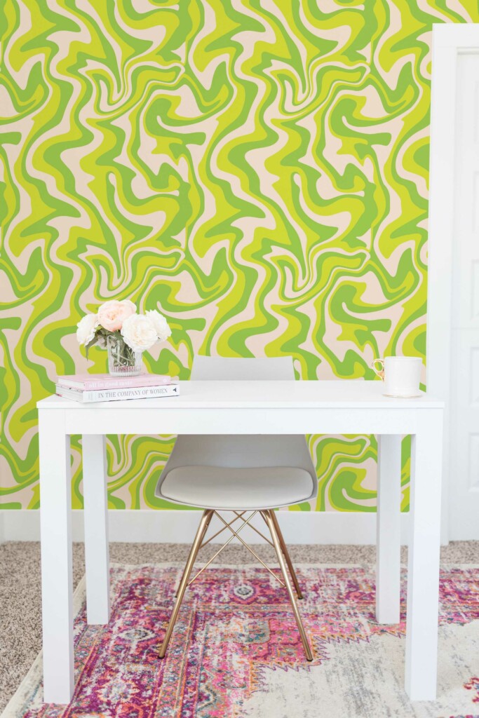 Traditional wallpaper in Chartreuse funky groove pattern by Fancy Life