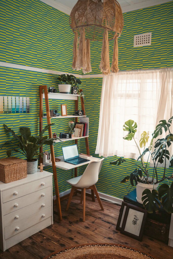 Fancy Walls peel and stick wallpaper featuring Chartreuse groovy stripes